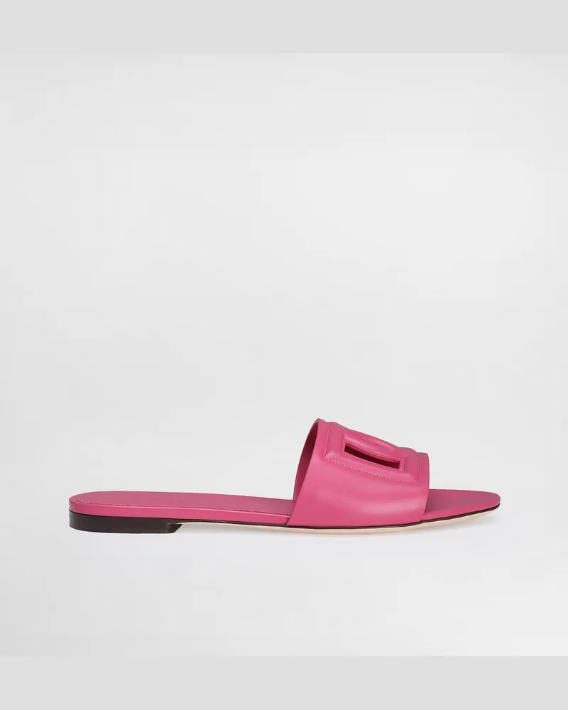 Dolce & Gabbana Pantolette Aus Kalbsleder Und Dg-logo - Frau Pantoletten Und Mules Lila Leder Lila