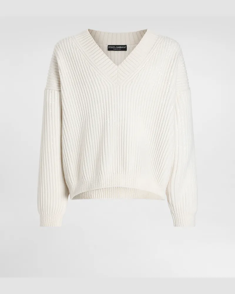 Dolce & Gabbana Sweater With Sequins - Mann Strickwaren Wei White