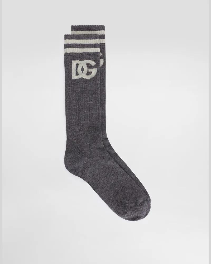 Dolce & Gabbana Strümpfe Aus Gerippter Baumwolle Mit Logo - Mann Socken Grau Grau