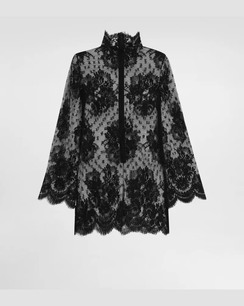 Dolce & Gabbana Lace Dress With High Neck - Frau Kleider Schwarz Black