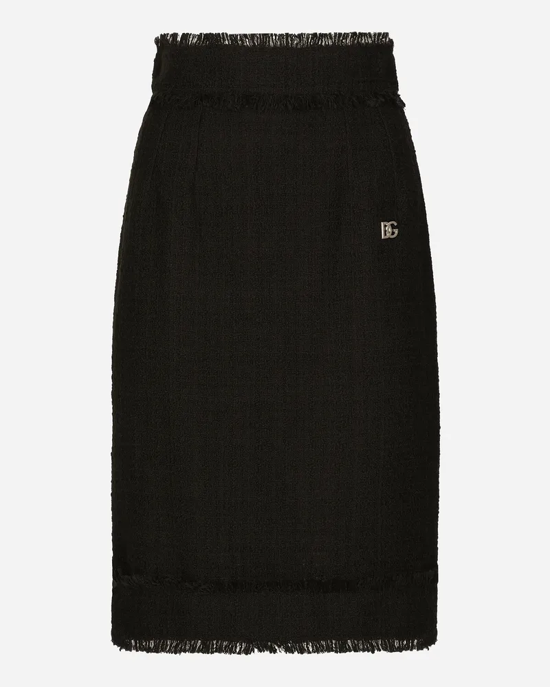 Dolce & Gabbana Midirock Aus Tweed Mit Dg-logo - Frau Röcke Schwarz Schwarz