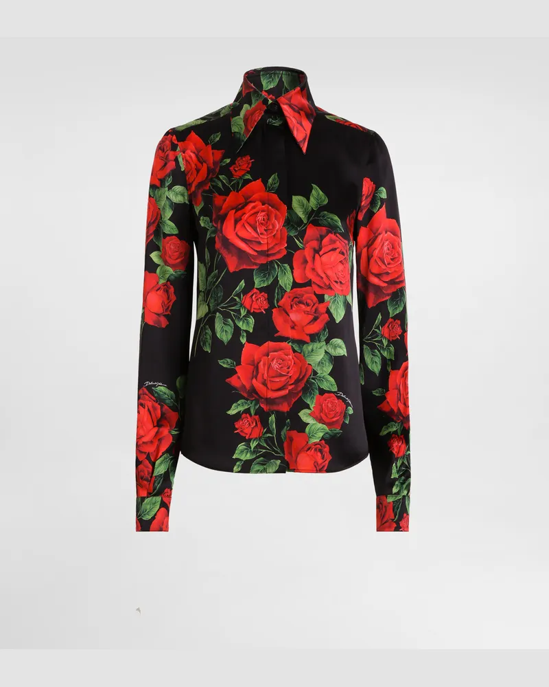 Dolce & Gabbana Hemd Aus Satin Mit Rosenprint - Frau Blusen Und Tops Multicolor Multicolor