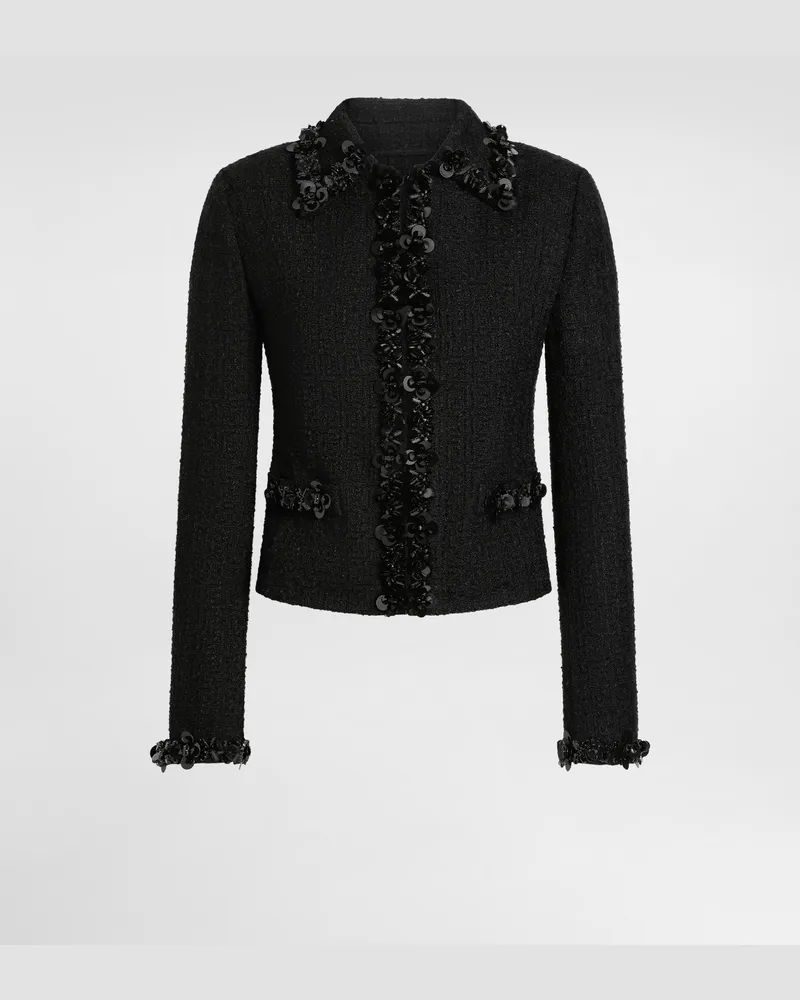 Dolce & Gabbana Kurze Jacke Aus Flechtgewebe In Stretchqualität - Frau Blazer Schwarz Schwarz