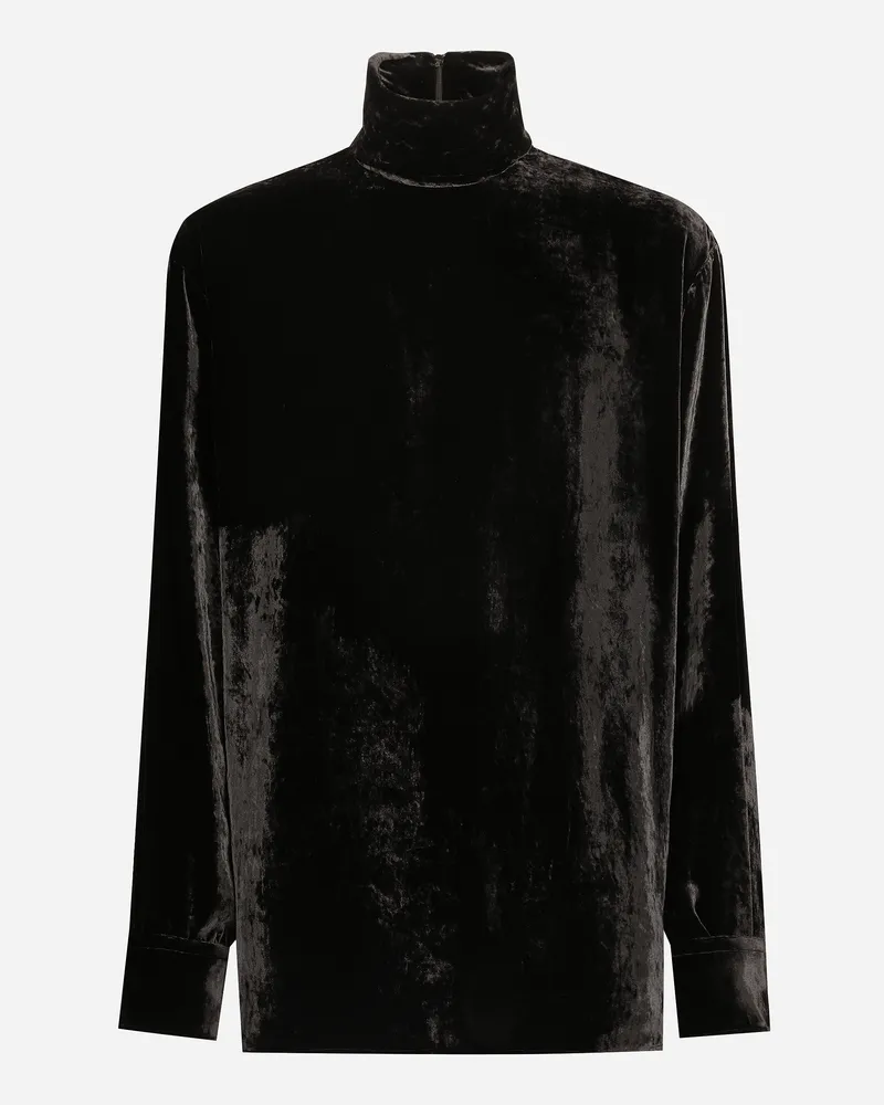 Dolce & Gabbana Weiter Rollkragenpullover Aus Samt Mit Manschetten - Mann Hemden Schwarz Schwarz