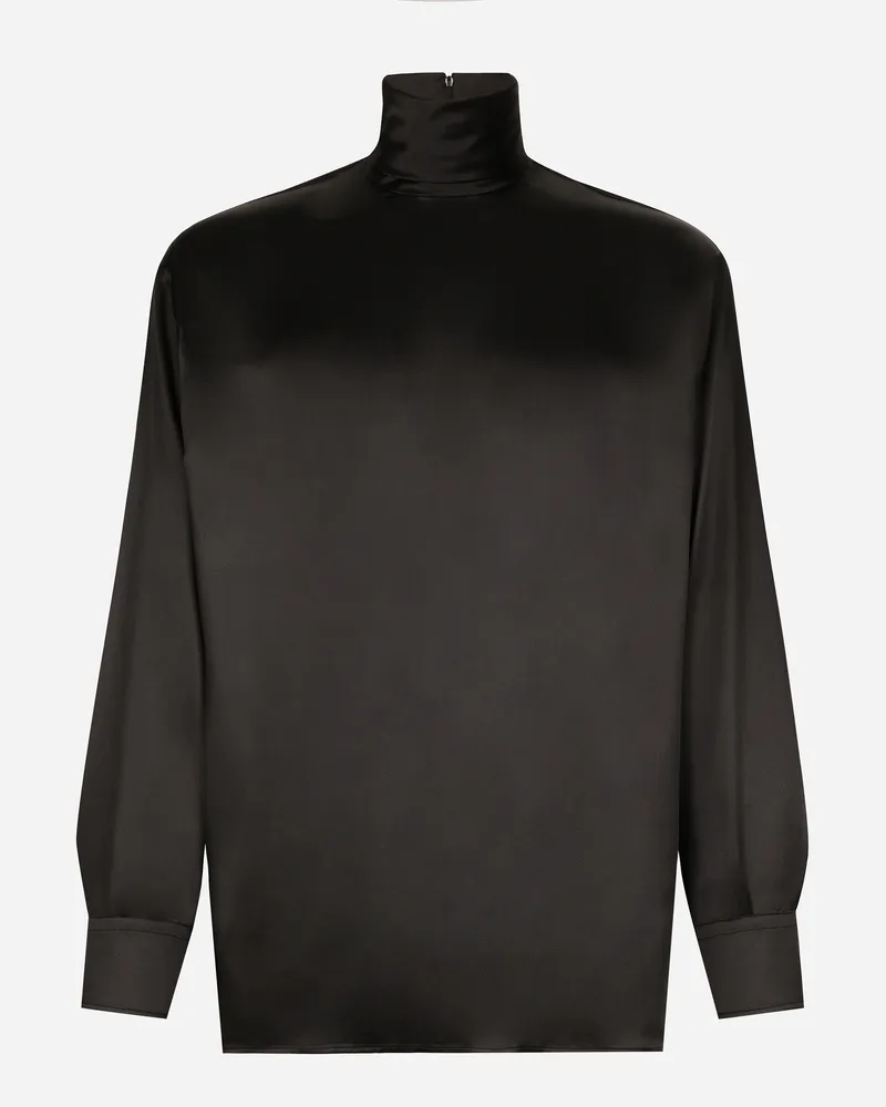 Dolce & Gabbana Weiter Rollkragenpullover Aus Seide Mit Manschetten - Mann Hemden Schwarz Schwarz