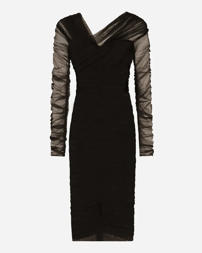 Dolce & Gabbana Drapiertes Longuette-kleid Aus Baumwolltüll - Frau Kleider Schwarz Schwarz
