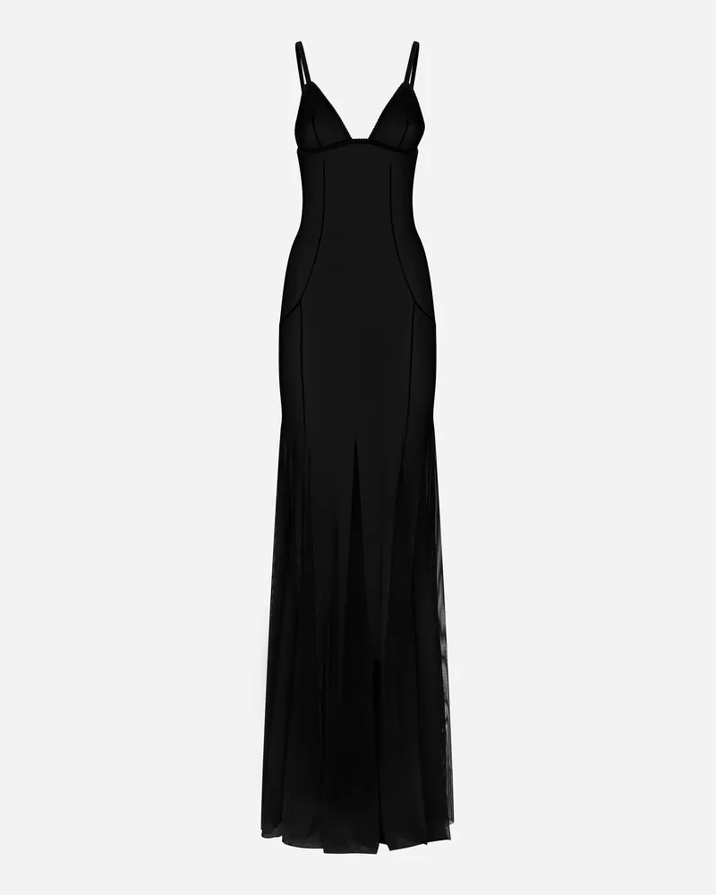 Dolce & Gabbana Langes Slip Dress Aus Tüll - Frau Kleider Schwarz T�ll Schwarz