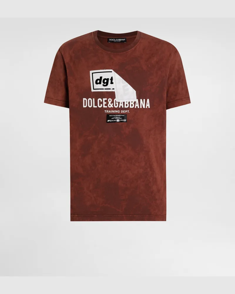 Dolce & Gabbana Marble-effect Cotton T-shirt With Print - Mann T-shirts Und Polos Brown Brown