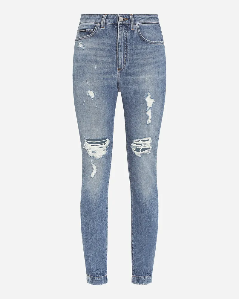 Dolce & Gabbana Jeans Audrey Aus Stretchdenim Mit Rissen - Frau Denim Mehrfarbig Baumwolle Azurblau