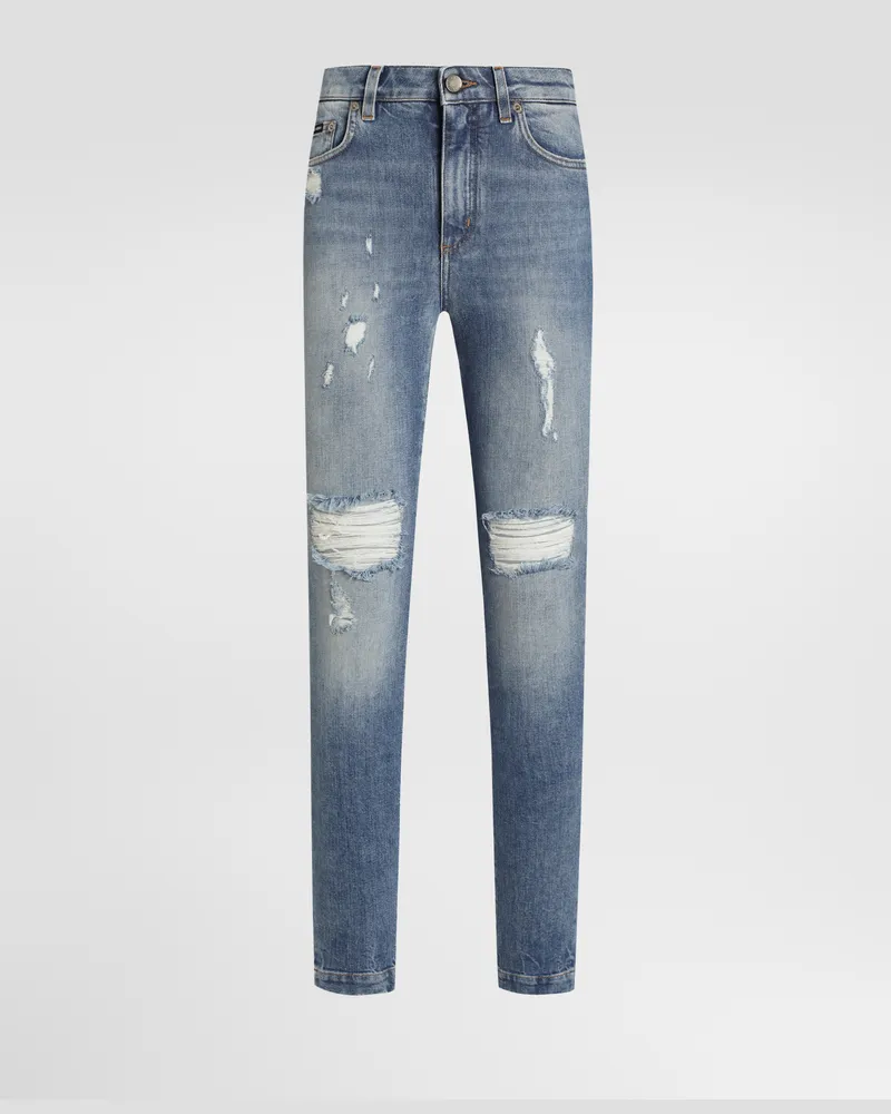 Dolce & Gabbana Jeans Audrey Aus Stretchdenim Mit Rissen - Frau Denim Mehrfarbig Baumwolle Azurblau