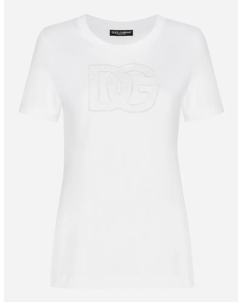 Dolce & Gabbana T-Shirt aus Jersey mit DG-Logopatch Weiss