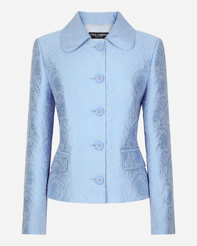 Dolce & Gabbana Einreihige Jacke Gabbana Aus Floralem Matelassé-jacquard - Frau Mäntel Und Jacken Azurblau Azurblau