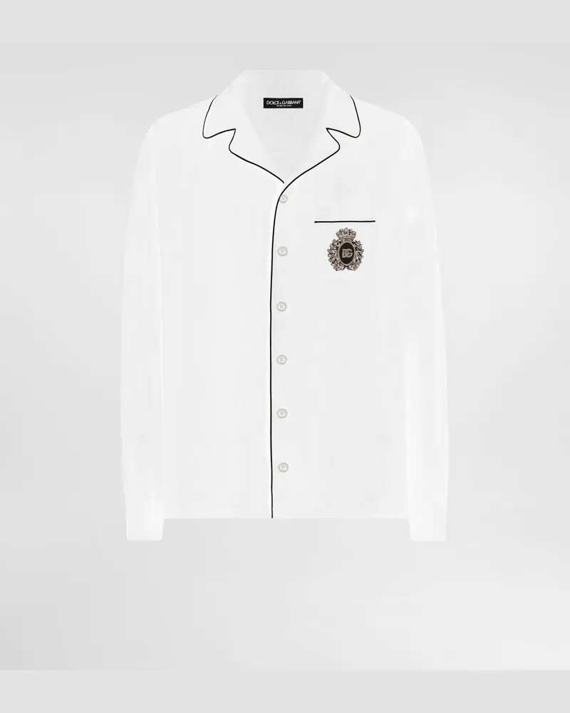 Dolce & Gabbana Hemd Vanity Aus Leinen Mit Wappenprint - Mann Hemden Wei Weiss