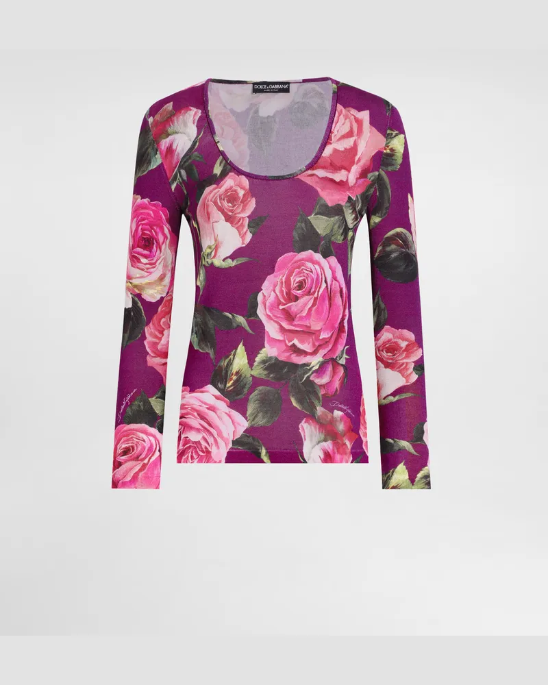 Dolce & Gabbana Seidenpullover Rosenprint - Frau Strickwaren Drucken Drucken