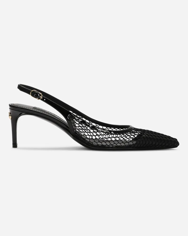 Dolce & Gabbana Slingback Aus Netzgewebe Und Lackleder - Frau Pumps Und Slingbacks Schwarz Schwarz