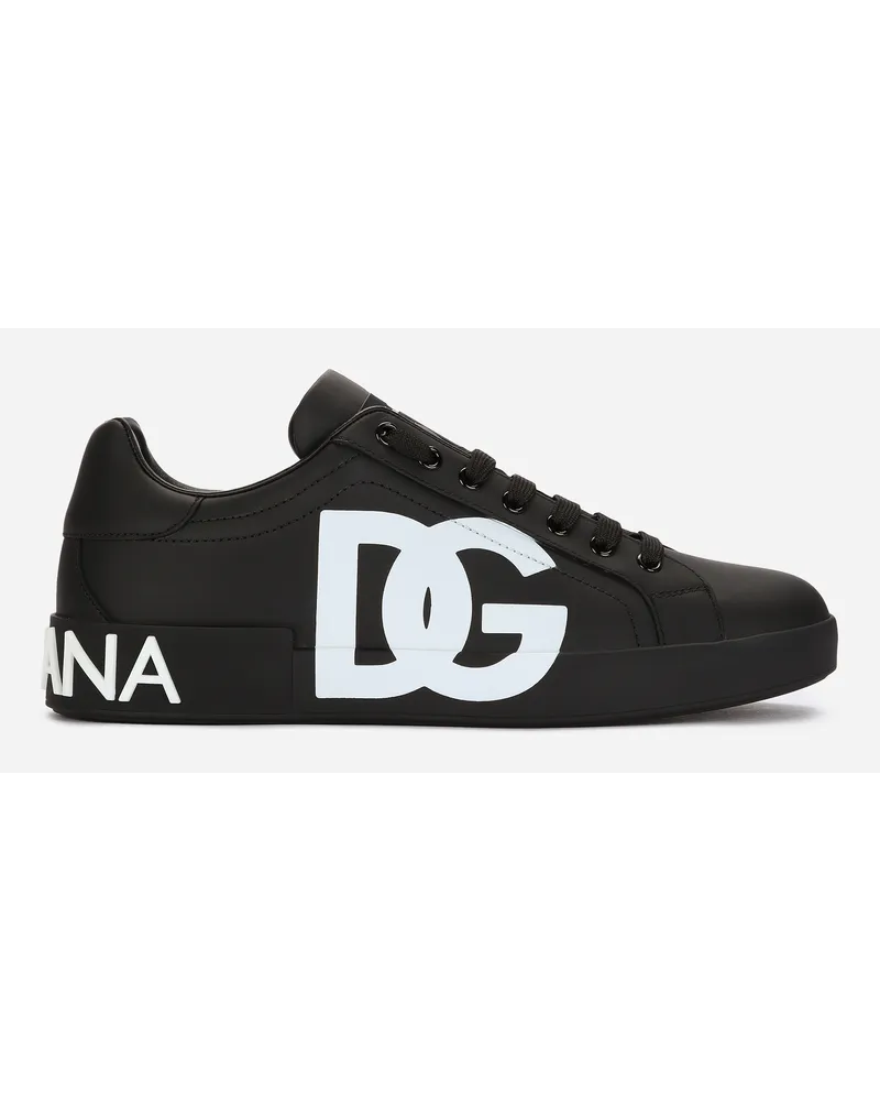 Dolce & Gabbana Sneaker Portofino aus Kalbsnappaleder mit DG-Logoprint Schwarz