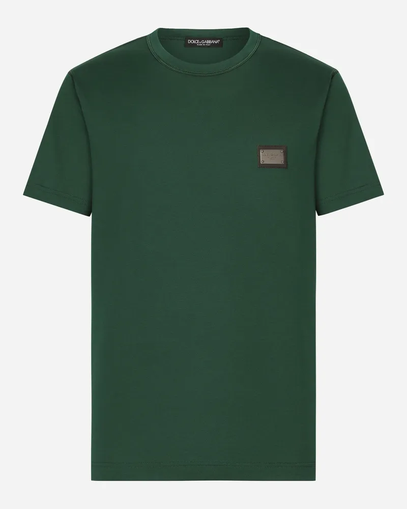 Dolce & Gabbana Baumwoll-t-shirt Mit Logoplakette - Mann T-shirts Und Polos Gr�n Baumwolle Mehrfarbig