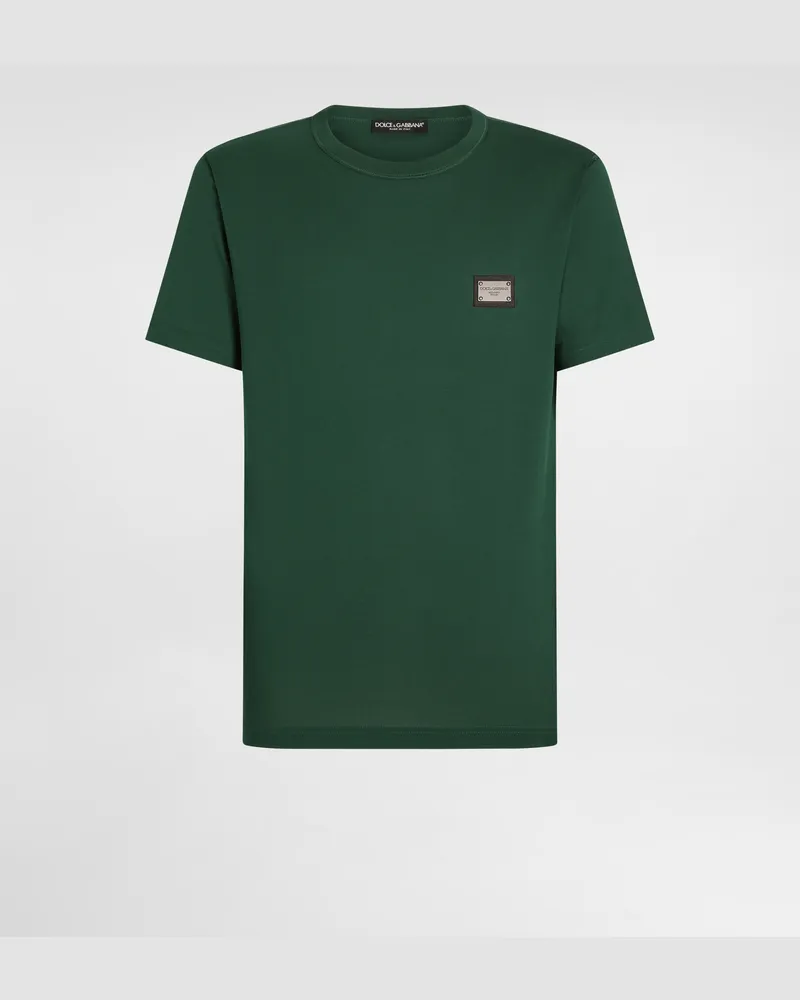 Dolce & Gabbana Baumwoll-t-shirt Mit Logoplakette - Mann T-shirts Und Polos Gr�n Baumwolle Mehrfarbig