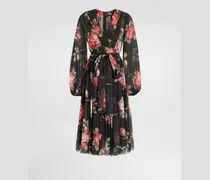 Kleid Aus Chiffon Mit Rosenbouquet-print - Frau Kleider Mehrfarbig