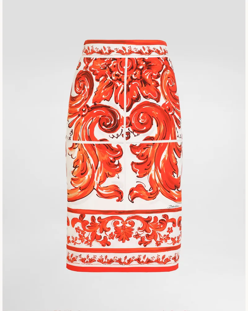Dolce & Gabbana Midirock Aus Charmeuse Mit Majolika-print - Frau Collection Mehrfarbig Mehrfarbig