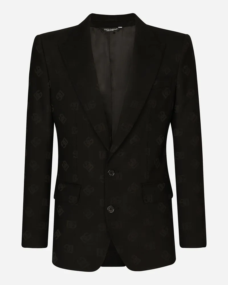 Dolce & Gabbana Einreihige Jacke Sicilia Jacquard Dg Monogram - Mann Anzüge Und Blazer Schwarz Wolle Schwarz
