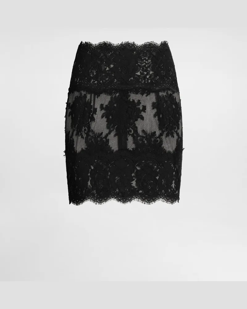Dolce & Gabbana Short Skirt In Chantilly Lace - Frau Röcke Schwarz Spitze Black