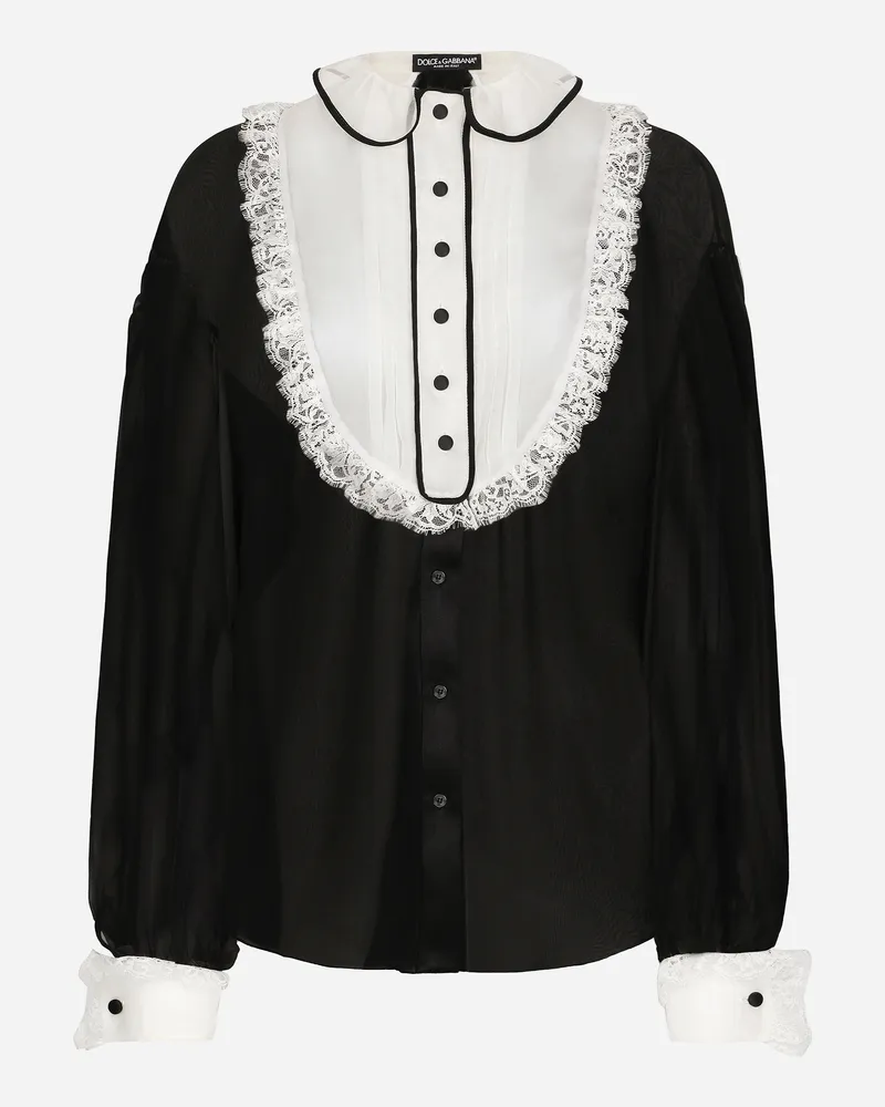 Dolce & Gabbana Bluse Aus Chiffon Mit Plastron Und Manschetten Aus Organza - Frau Blusen Und Tops Schwarz Seide Black