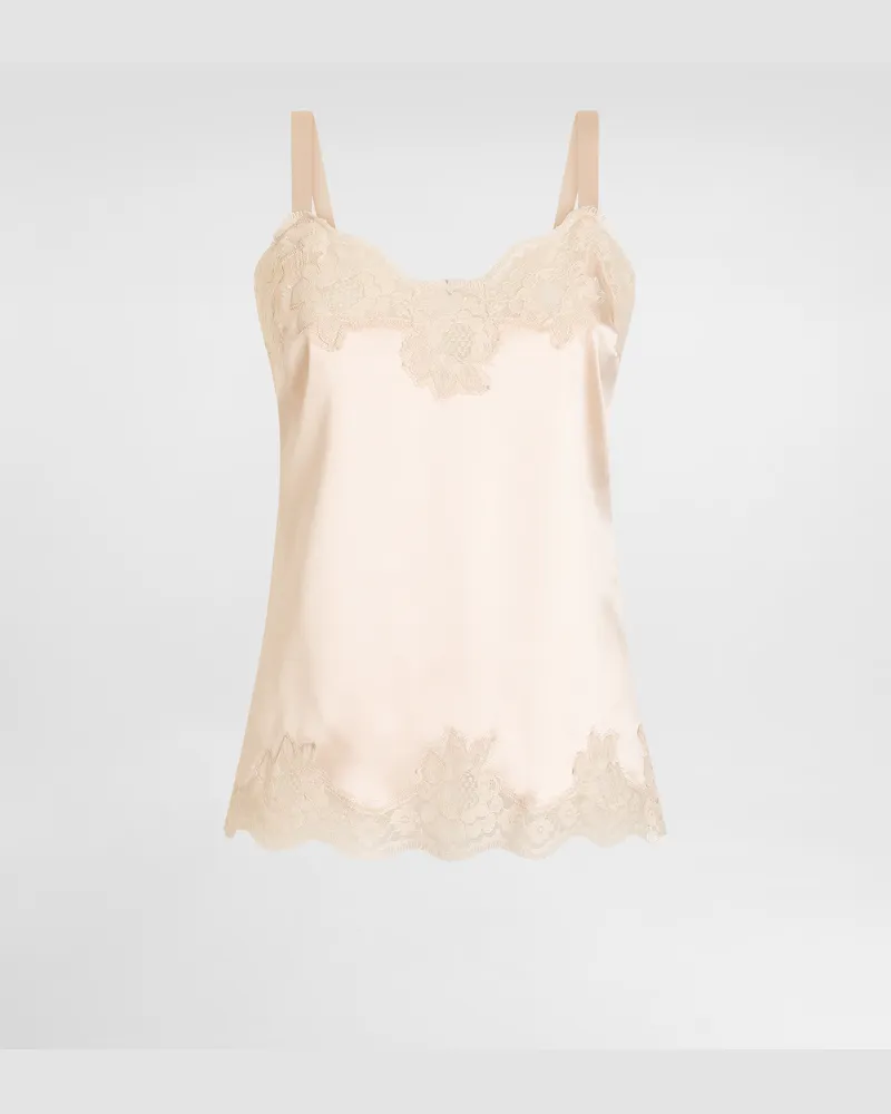 Dolce & Gabbana Top Im Lingerie-stil Aus Satin Mit Spitze - Frau Unterwäsche Puderrosa Seide Pale