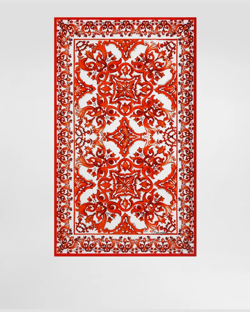 Dolce & Gabbana Strandtuch Aus Frottee Mit Majolika-print - Frau Bademode Mehrfarbig Baumwolle Mehrfarbig