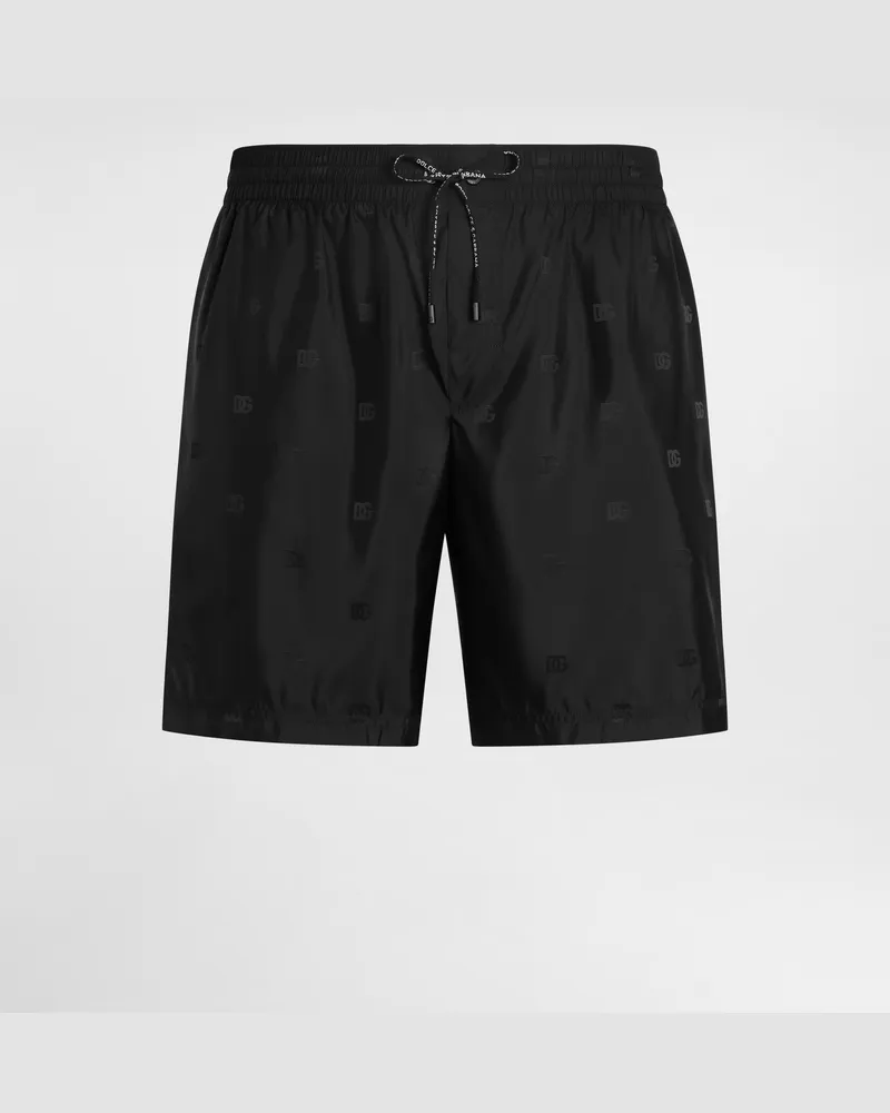 Dolce & Gabbana Medium Swim Boxer Shorts In Logo Jacquard - Mann Beachwear Schwarz Schwarz