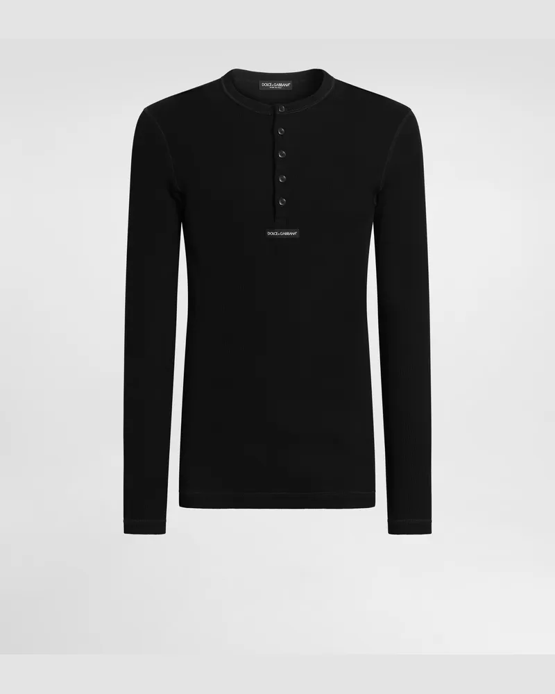 Dolce & Gabbana T-shirt Serafino Aus Jersey Mit Logo - Mann T-shirts Und Polos Schwarz Schwarz
