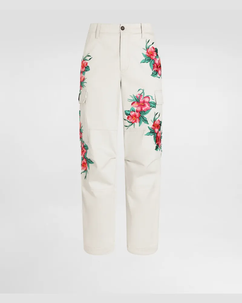 Dolce & Gabbana Cargohose Aus Baumwolle Mit Floralen Patches - Mann Hosen Und Shorts Beige Beige
