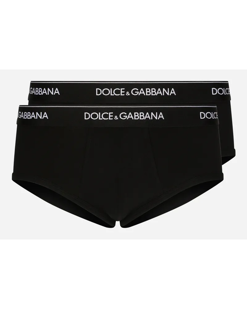 Dolce & Gabbana Zweierpack Slip Brando Baumwollstretch Schwarz
