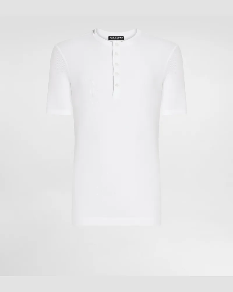 Dolce & Gabbana Fine-rib Cotton Granddad-neck T-shirt - Mann T-shirts Und Polos Wei� Baumwolle Weiss