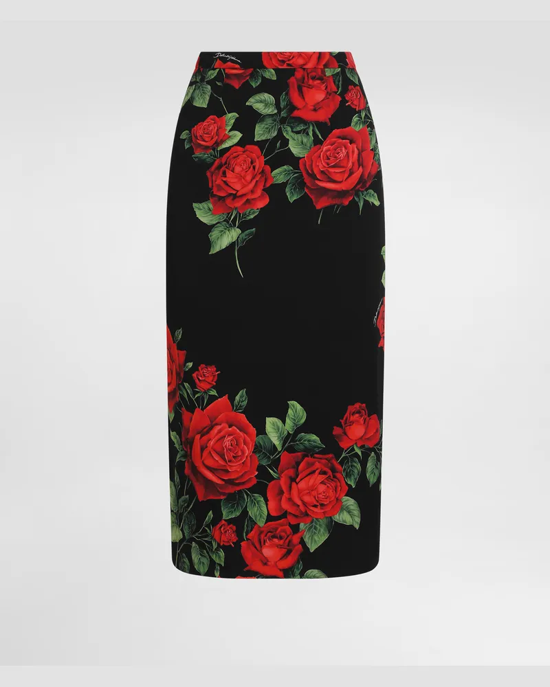 Dolce & Gabbana Rose-print Charmeuse Skirt - Frau Röcke Multicolor Multicolor