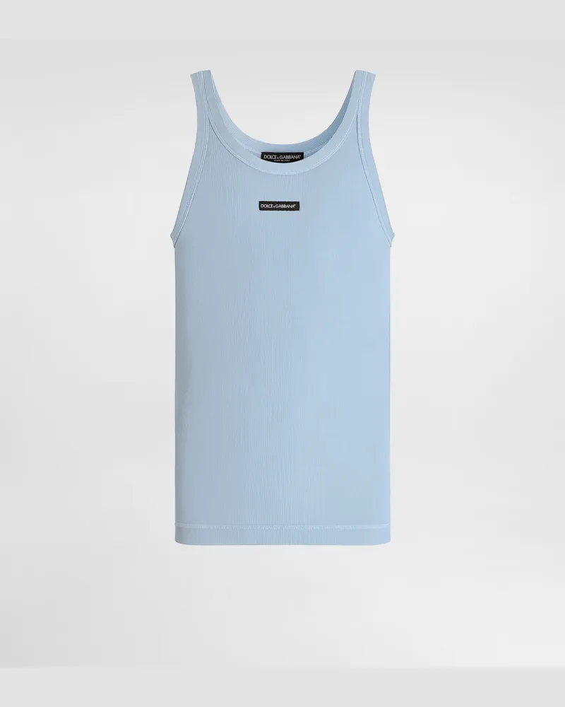 Dolce & Gabbana Cotton Tank Top With Print - Mann T-shirts Und Polos Hellblau Azurblau