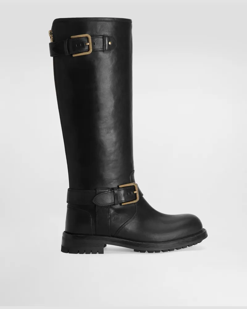 Dolce & Gabbana Bikerstiefel Aus Leder - Frau Stiefel Und Siefeletten Schwarz Schwarz