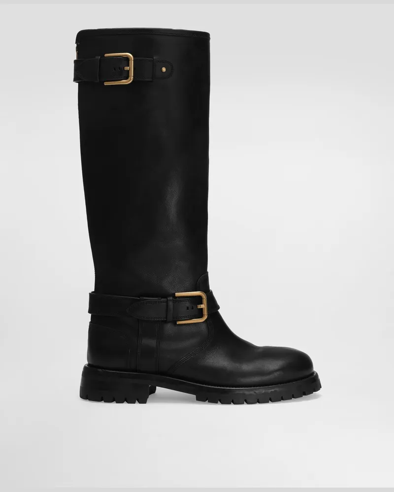 Dolce & Gabbana Bikerstiefel Aus Leder - Frau Stiefel Und Siefeletten Schwarz Schwarz