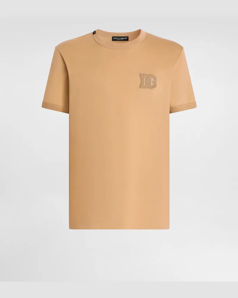 Dolce & Gabbana Cotton T-shirt With Patch - Mann T-shirts Und Polos Beige Beige