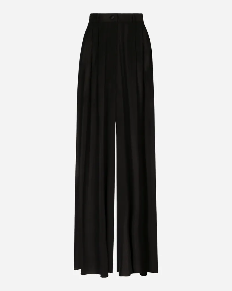 Dolce & Gabbana Hose Mit Weitem Bein Aus Seidenchiffon - Frau Hosen Und Shorts Schwarz Seide Schwarz