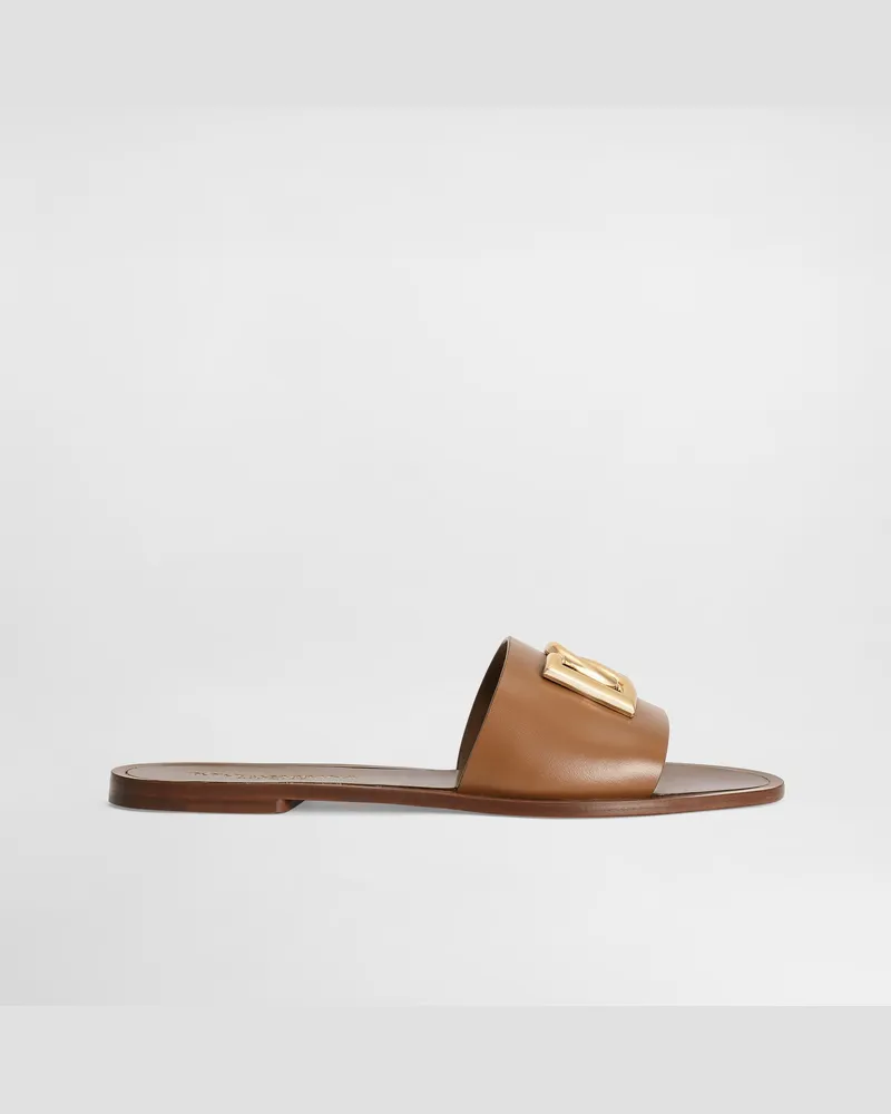 Dolce & Gabbana Flache Pantolette Aus Kalbsleder - Frau Pantoletten Und Mules Braun Leder Braun