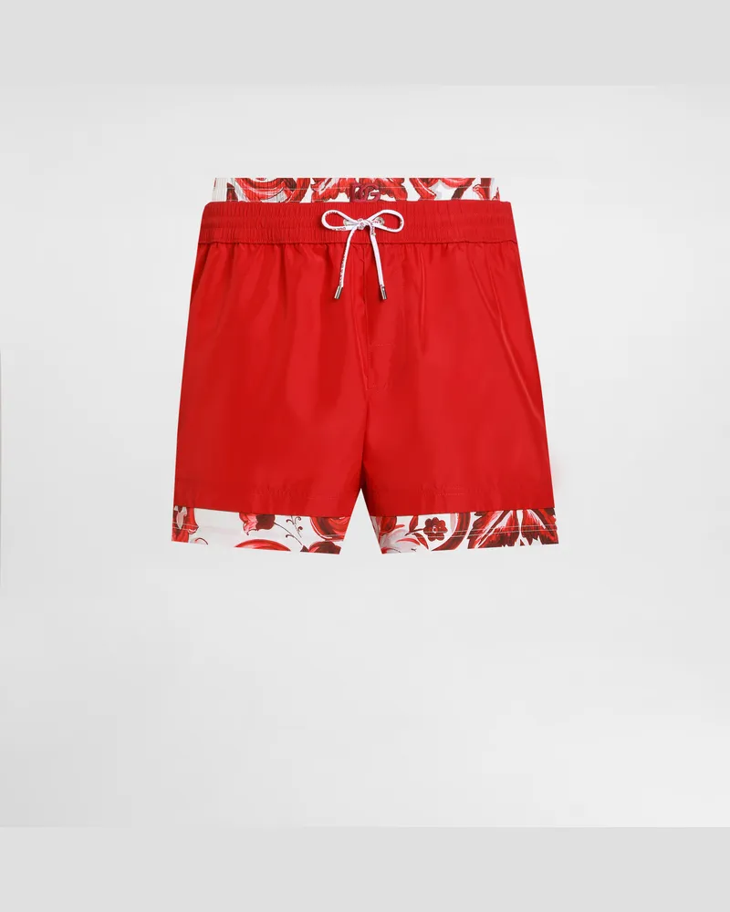 Dolce & Gabbana Badeboxershorts In Mittlerer Länge Mit Majolika-print - Mann Beachwear Mehrfarbig Mehrfarbig