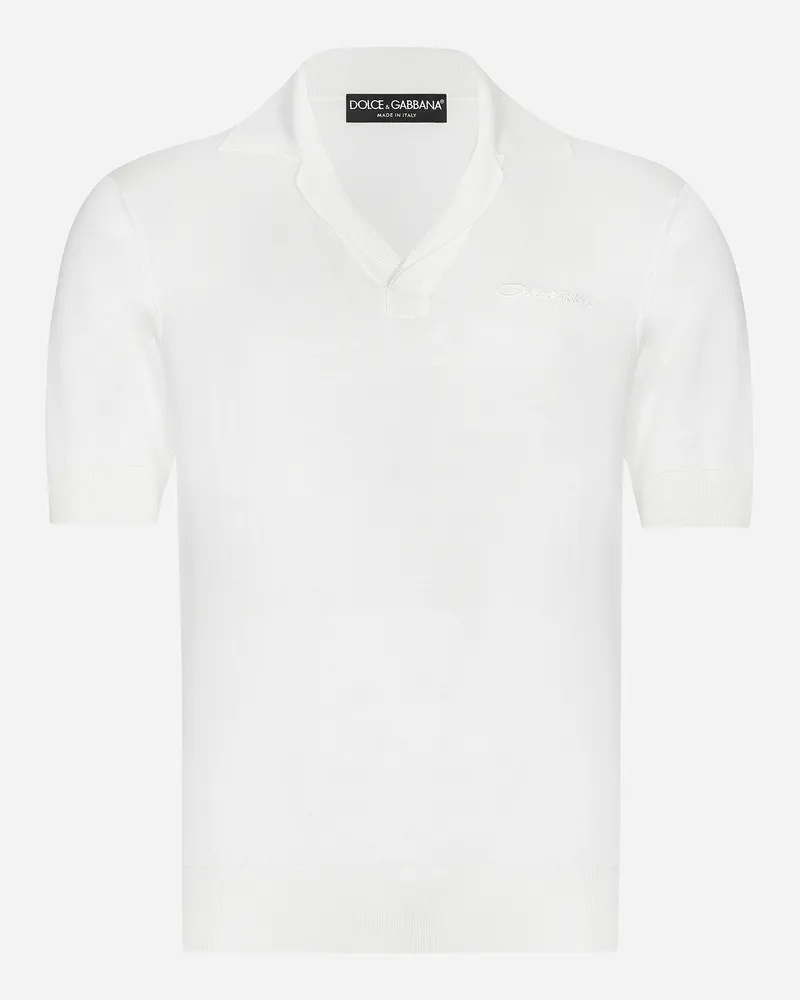 Dolce & Gabbana Poloshirt Aus Seide Mit Signatur - Mann Strickwaren Wei Weiss