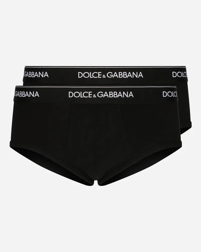 Dolce & Gabbana Zweierpack Slip Brando Baumwollstretch - Mann Unterwäsche Und Loungewear Schwarz Baumwolle Schwarz