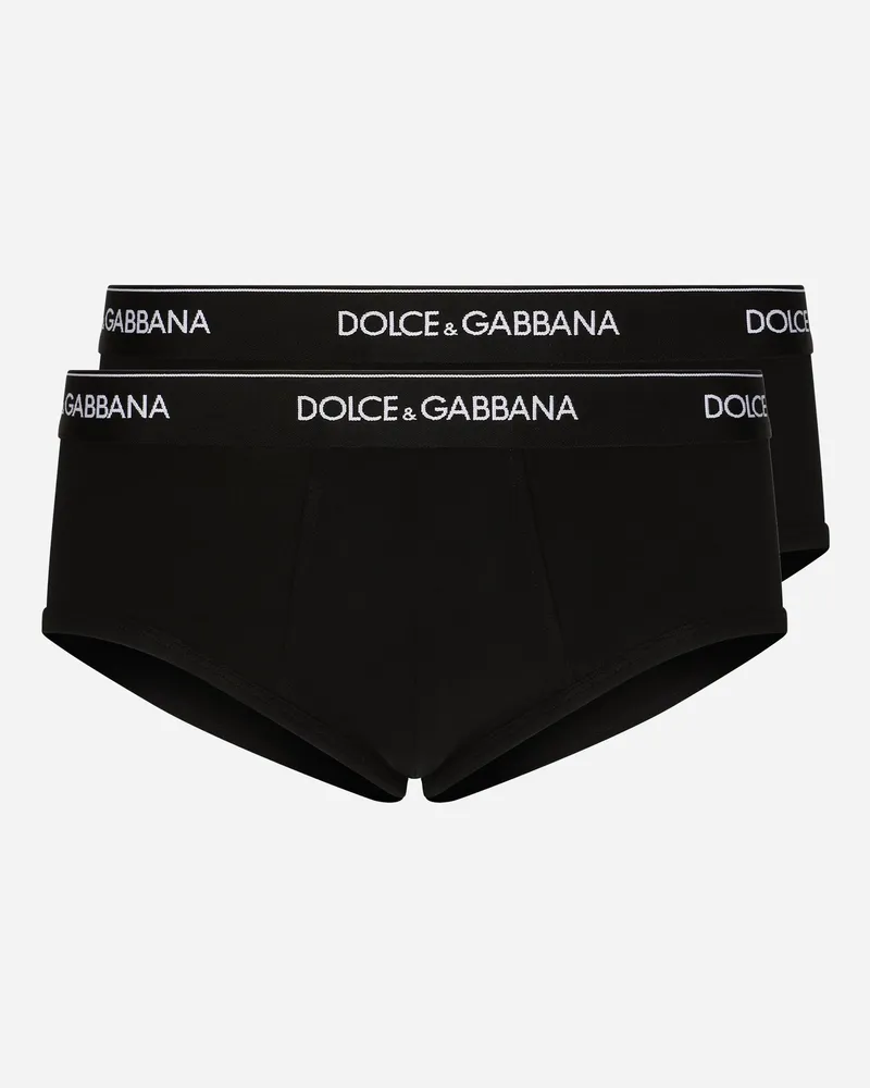 Dolce & Gabbana Zweierpack Slip Brando Baumwollstretch - Mann Unterwäsche Und Loungewear Schwarz Baumwolle Schwarz