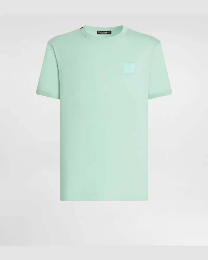 Dolce & Gabbana Cotton T-shirt With Patch - Mann T-shirts Und Polos Green Green