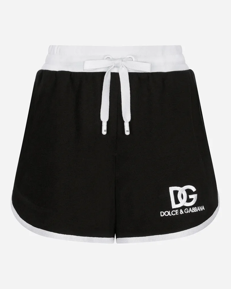 Dolce & Gabbana Shorts Aus Jersey Mit Dg-logostickerei - Frau Hosen Und Shorts Schwarz Schwarz