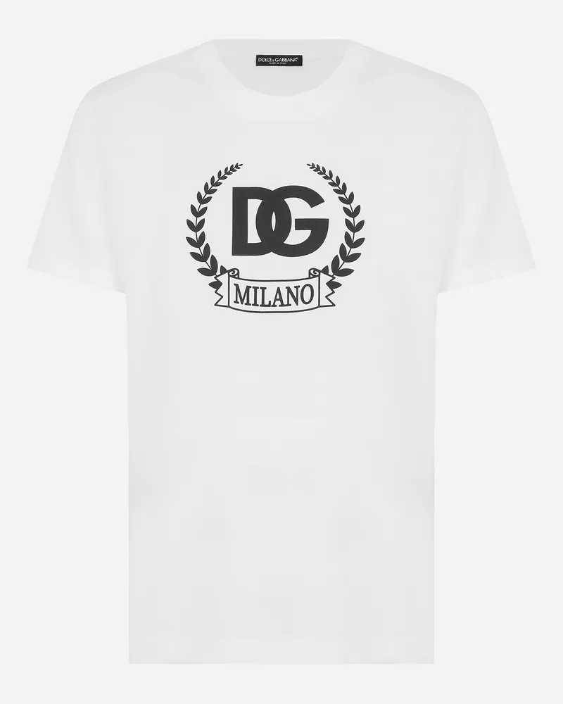 Dolce & Gabbana Kurzarm-t-shirt Aus Baumwolle Dg-print - Mann T-shirts Und Polos Wei Weiss