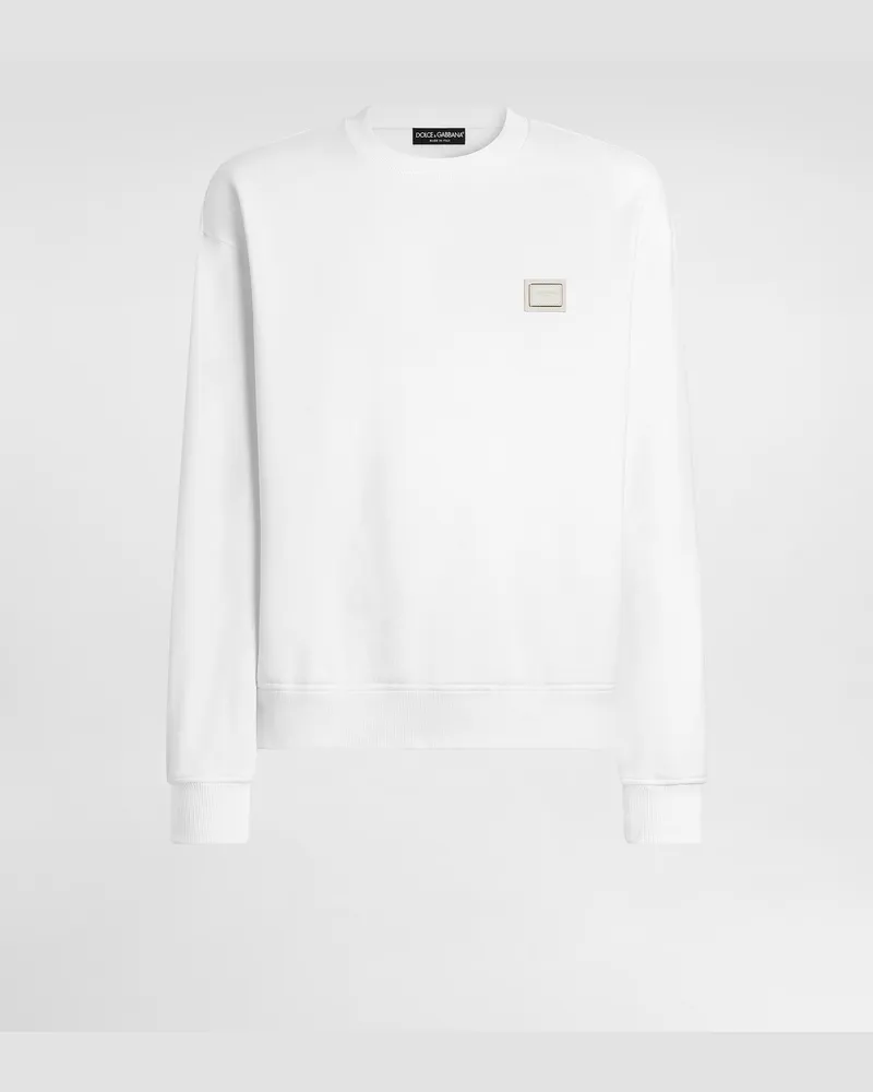 Dolce & Gabbana Jersey Sweatshirt With Logo Plate - Mann Sweatshirts Wei Weiss