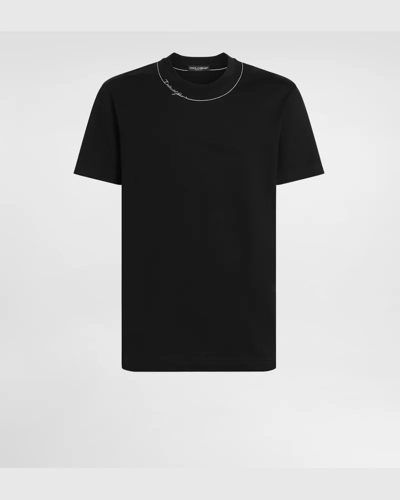 Dolce & Gabbana T-shirt Aus Baumwolle Mit Stickerei - Mann T-shirts Und Polos Schwarz Schwarz